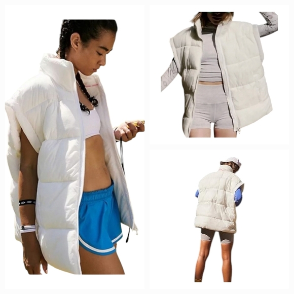 Free People In A Bubble Puffer Vest in Painted White Size Large NEW - Picture 1 of 12